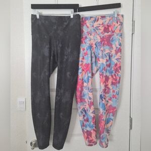 Old Navy Black Tie-Dye Leggings + Pink & Blue Floral Leggings Duo